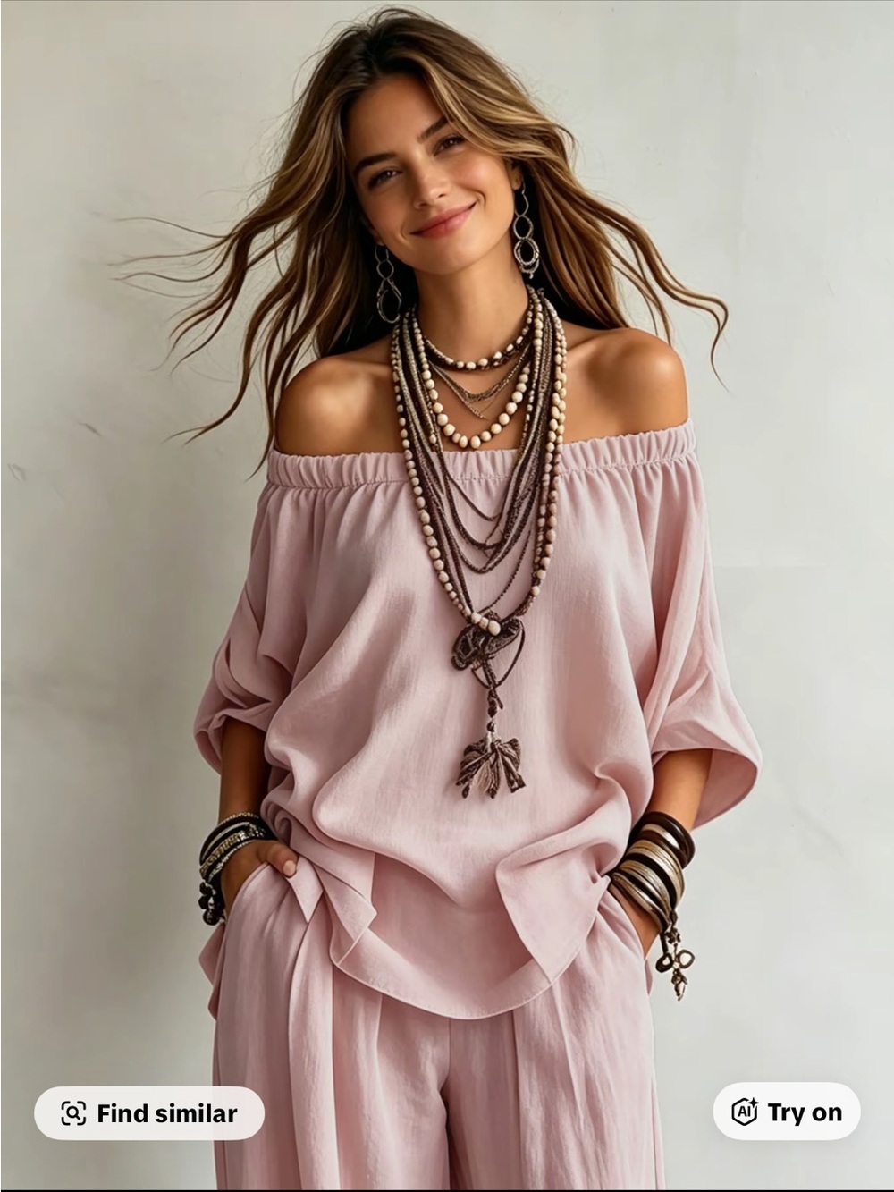 Off/On Shoulder Wide-Leg Jumpsuit in Blush Pink - Picture 4 of 7